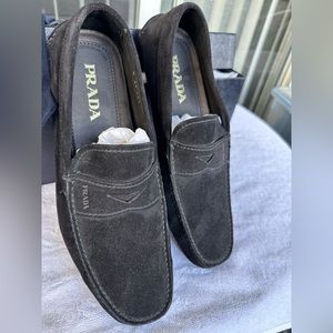 Prada men’s black suede driving loafers.   Size 8.5 US.   Never worn.